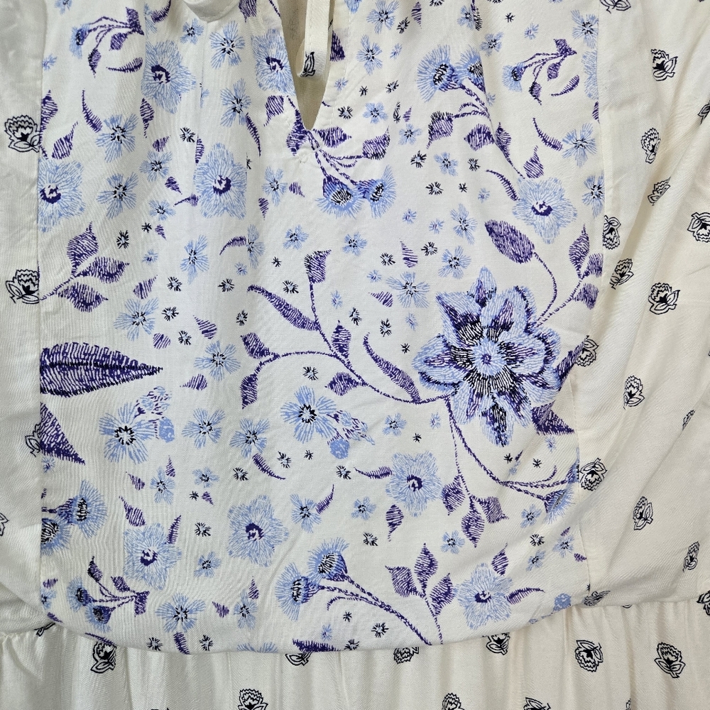 Old‎ Navy Womens Blue White Floral Smocked Fit & Flare Midi Peasant Dress XL New - Picture 5 of 14